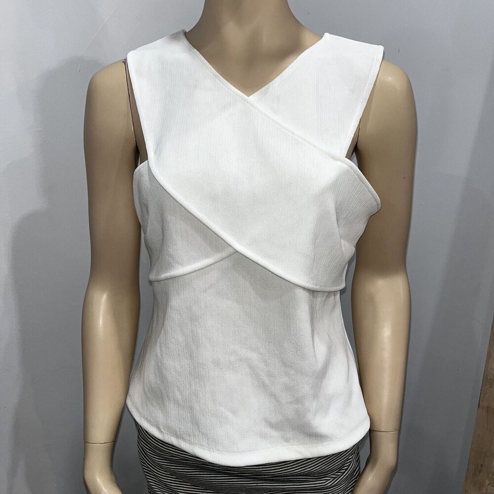 H & M White Sleeveless Japanese Knotted Tank Crop Top Blouse T-Shirt Size L